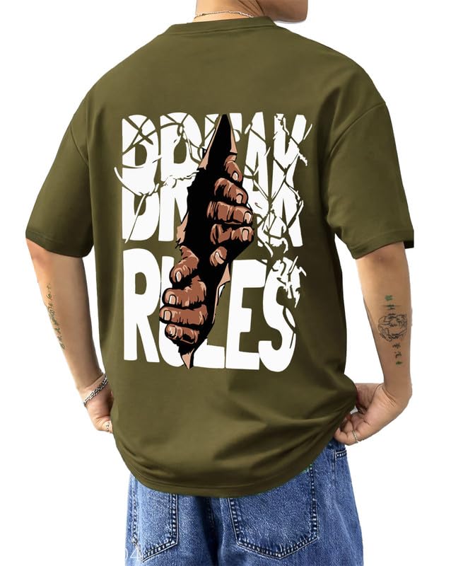 SnatchStyle men's AUSK baggy hip-hop graphic T-shirt with oversized fit, featuring bold printed design and casual streetwear style.