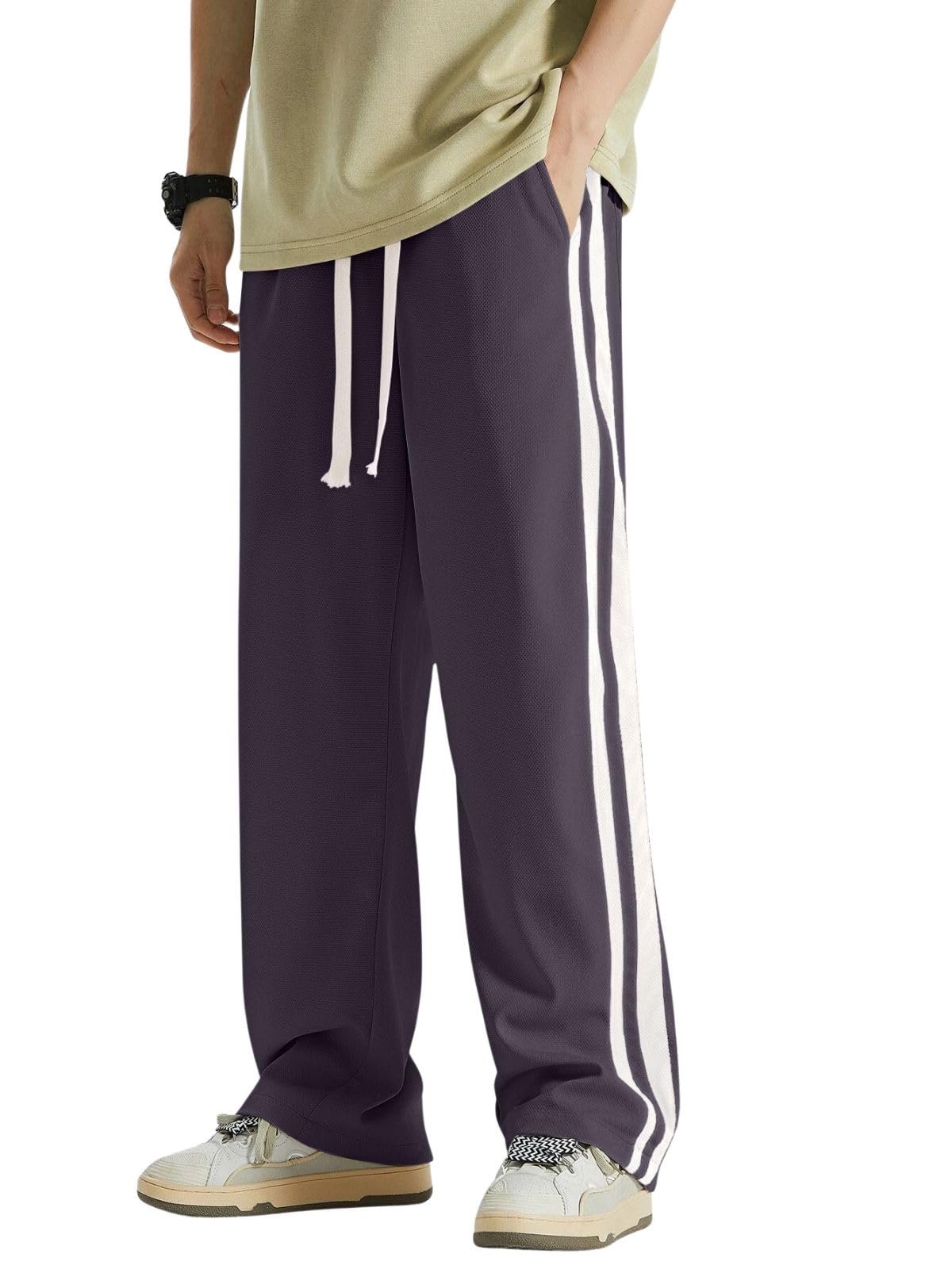 Greciilooks men's loose mid-rise casual track pants by SnatchStyle, sporty sweatpants with comfortable fit, available in plus size.