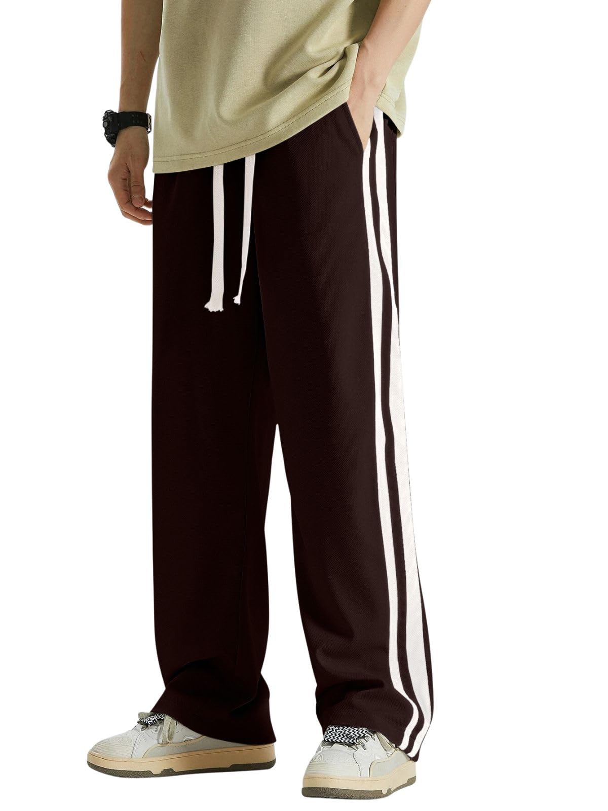 SnatchStyle GRECIILOOKS men's loose mid-rise casual track pants in sports style, shown in plus size with comfortable fit.