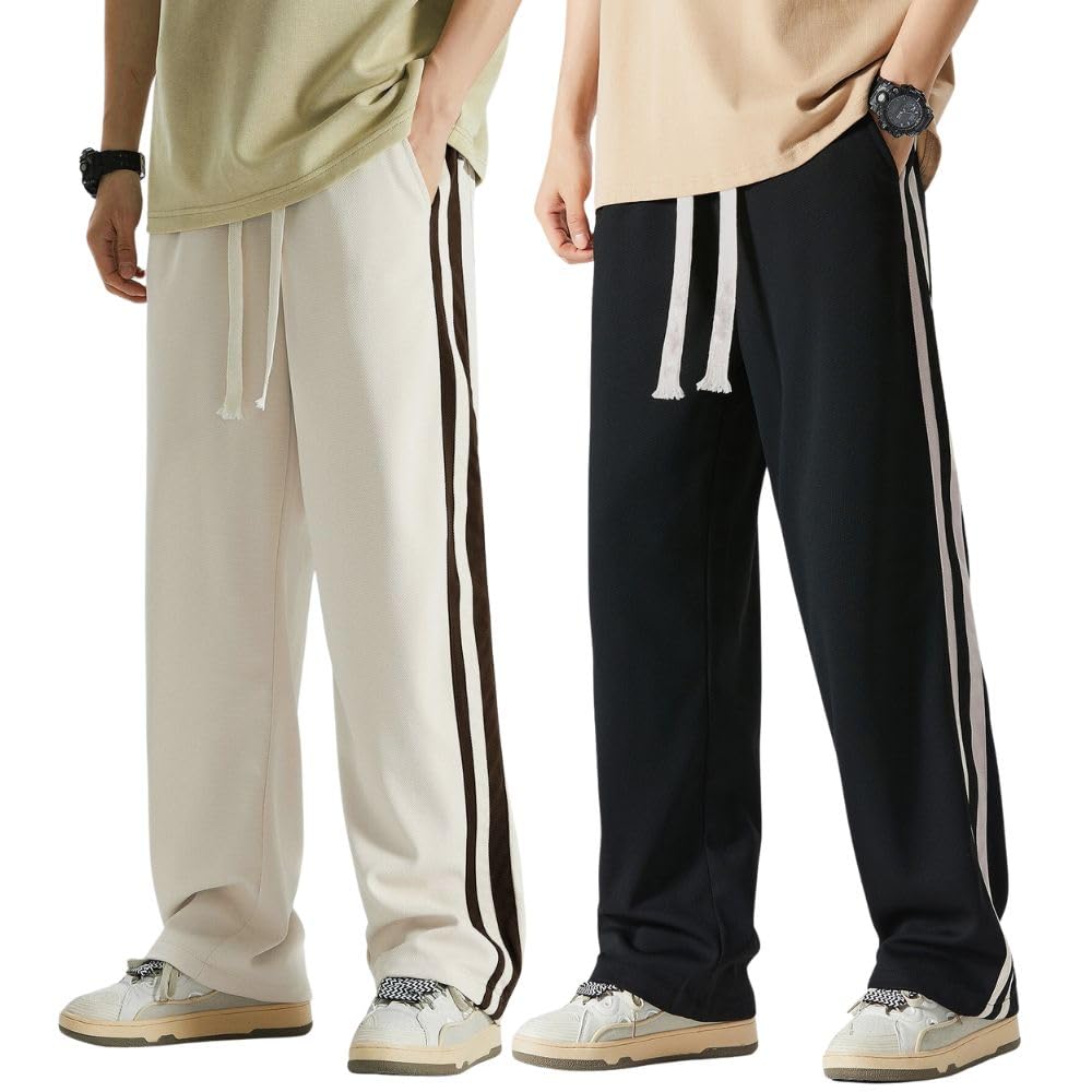 SnatchStyle GRECIILOOKS men's loose mid-rise casual track pants in black, featuring a relaxed fit and sporty style.