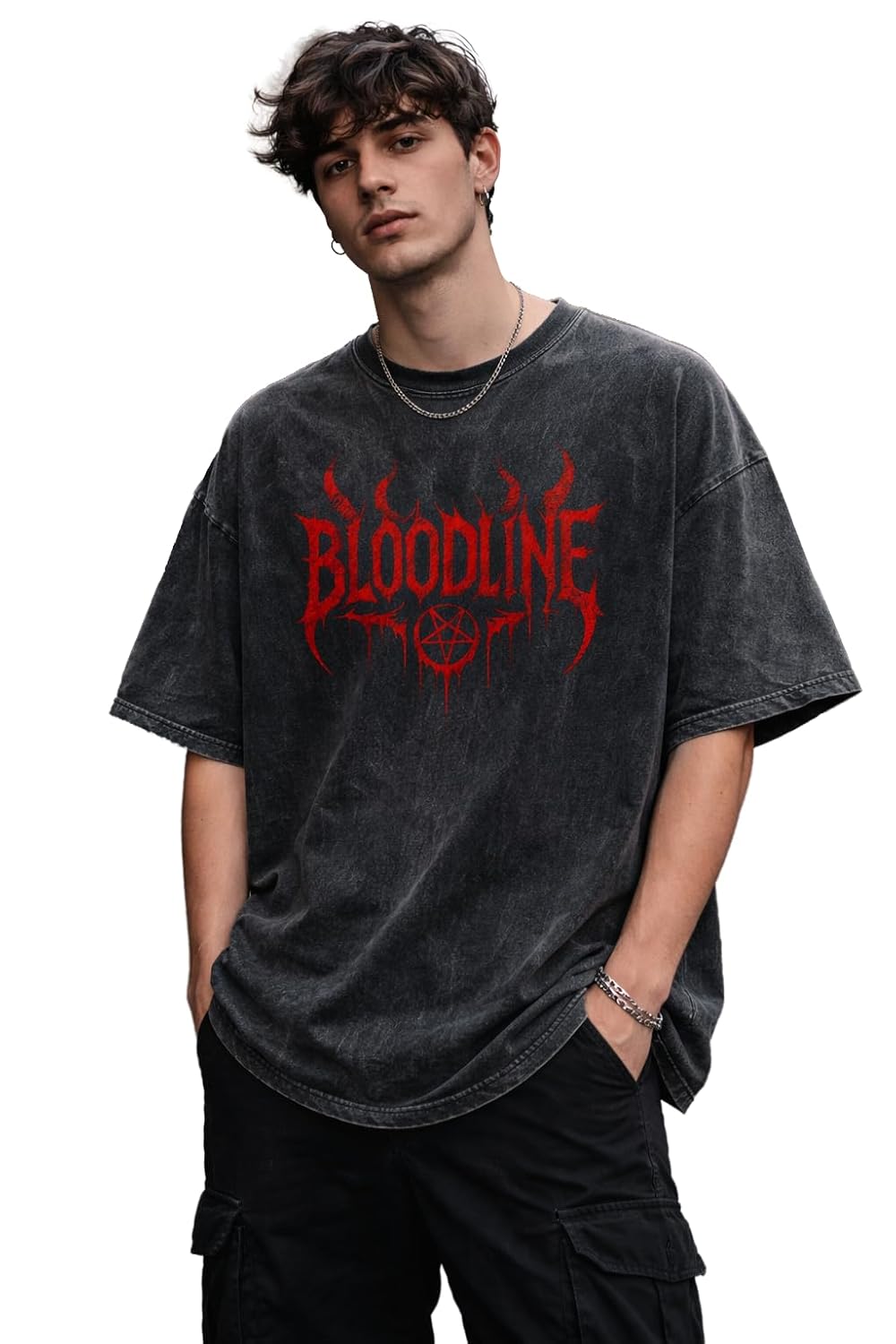 Black oversized unisex cotton T-shirt by SnatchStyle with drop shoulders and dye-washed street look, shown on a plain background.