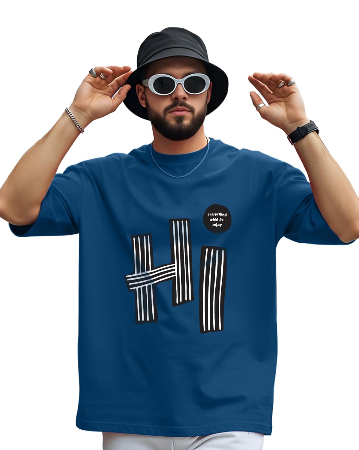 Loose fit oversized printed cotton T-shirt for men with half sleeves and drop shoulder design by SnatchStyle.