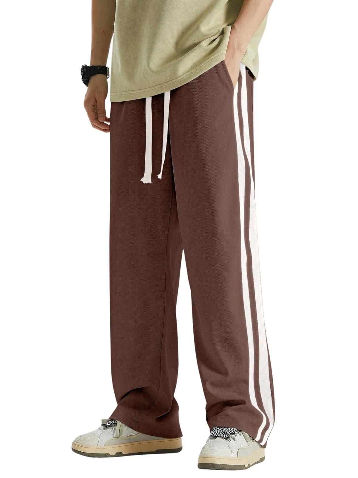 SnatchStyle GRECIILOOKS men's loose mid-rise casual track pants in black, featuring a relaxed fit and sporty style.