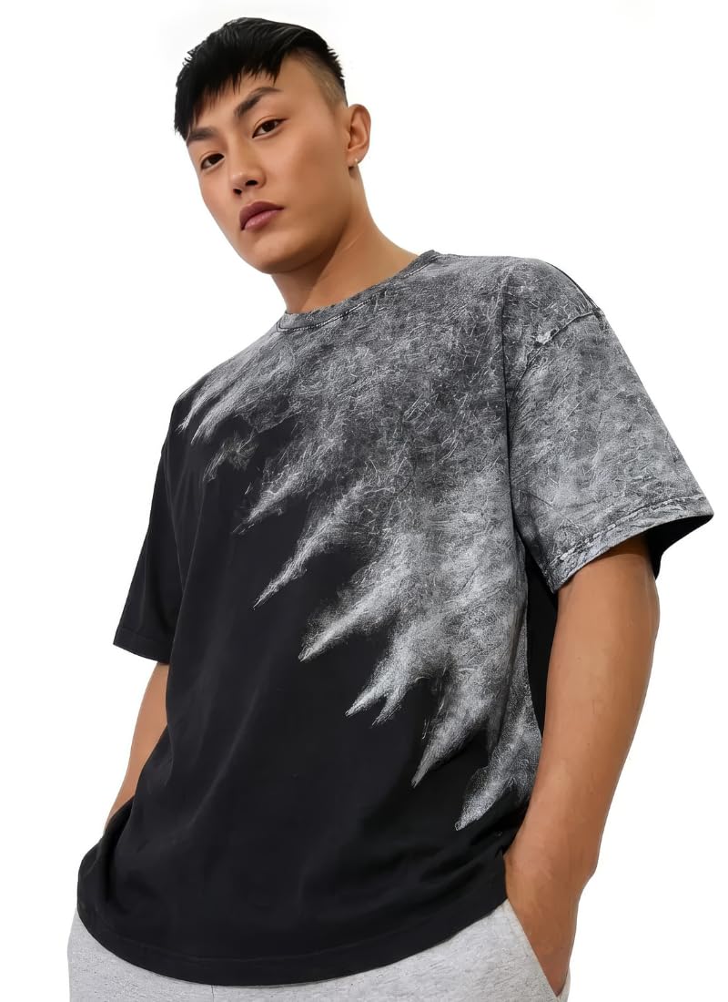 Black oversized unisex Boffi T-shirt by SnatchStyle with drop shoulders and dye-washed street look, front view.