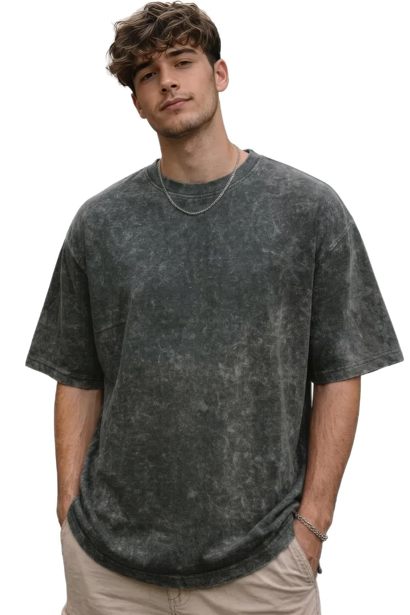 Black oversized cotton T-shirt by SnatchStyle with drop shoulder design and dye-washed street look, unisex fit, front view.