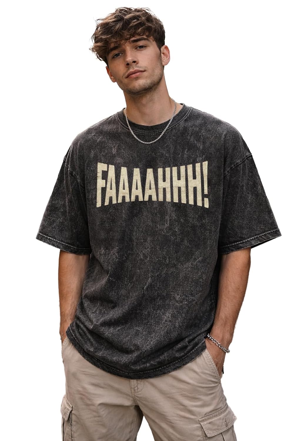 Black oversized unisex cotton T-shirt with drop shoulder design, dye-washed street style from SnatchStyle.