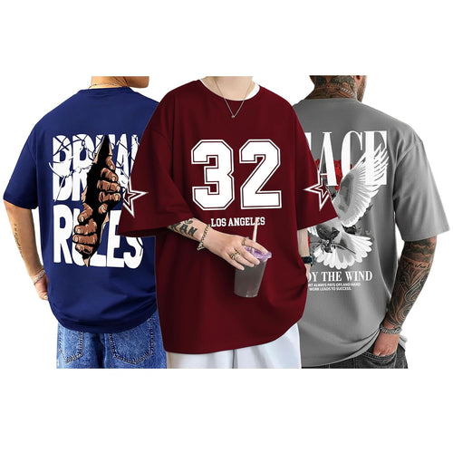 SnatchStyle men's AUSK baggy hip-hop T-shirt with graphic print, oversized fit, casual streetwear style, black color, front design.