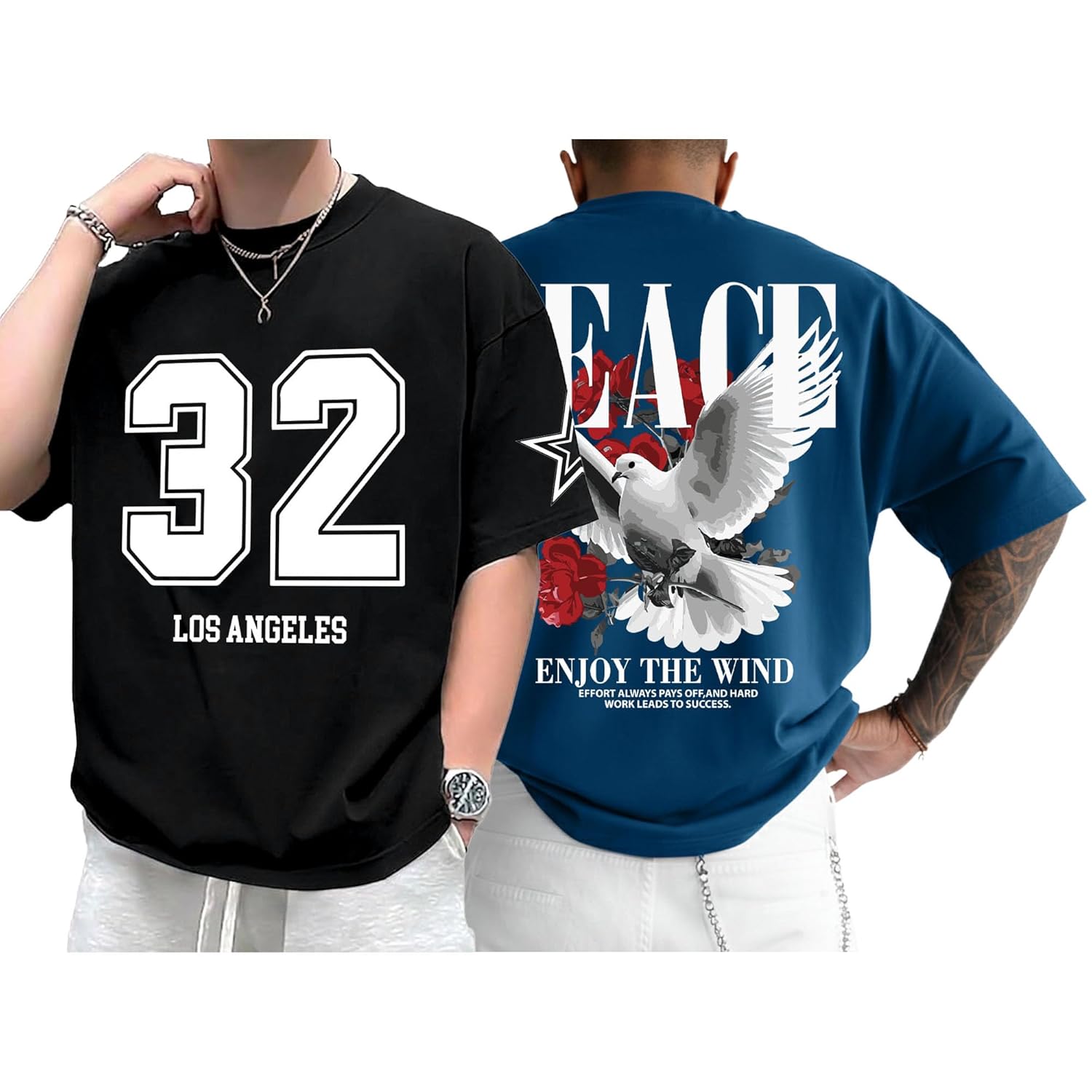 SnatchStyle AUSK baggy hip-hop men's T-shirt with bold graphic print, oversized fit, casual streetwear style, front view.