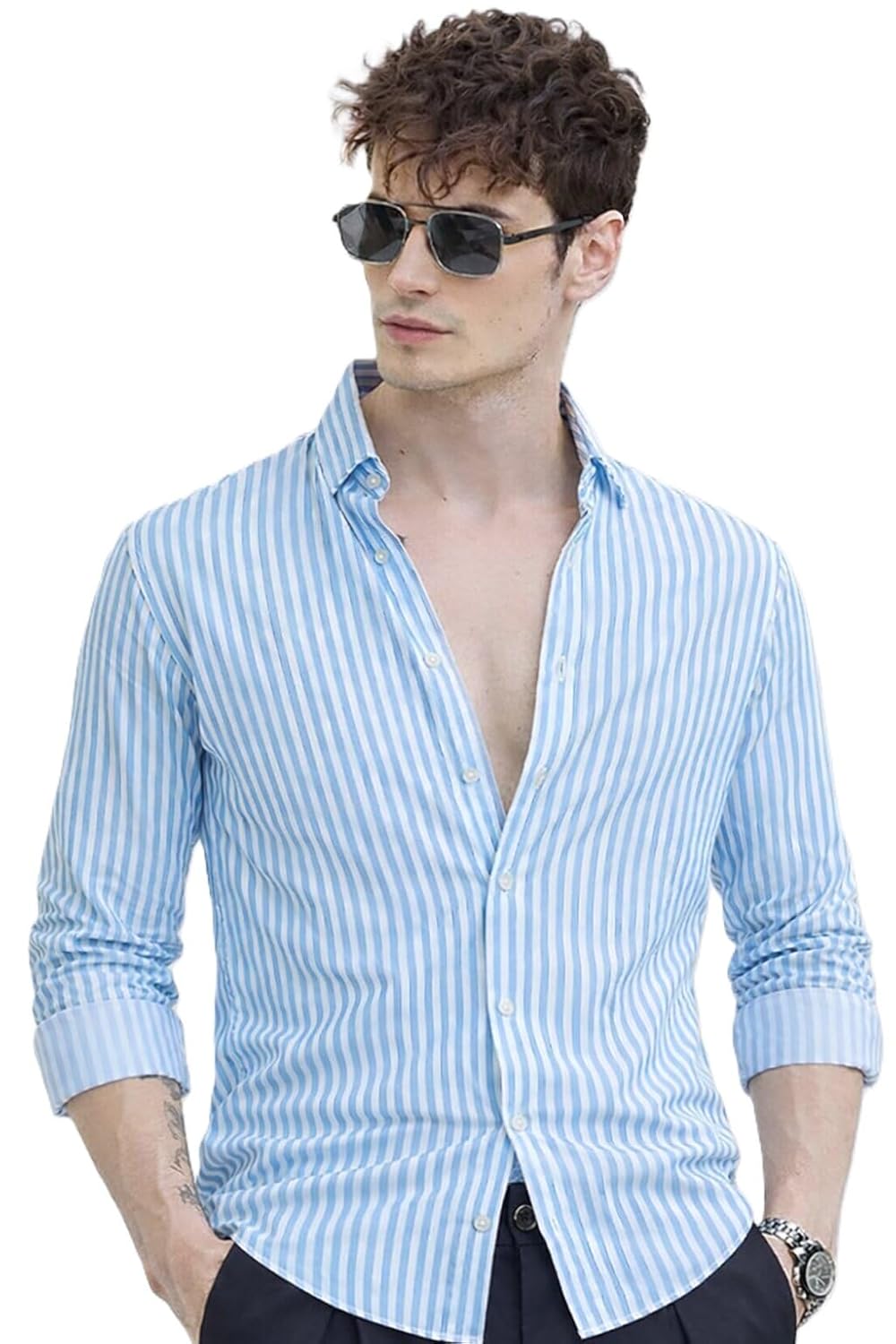 SnatchStyle U TURN men's casual printed striped formal shirt in plus size, stylish and comfortable for everyday wear.