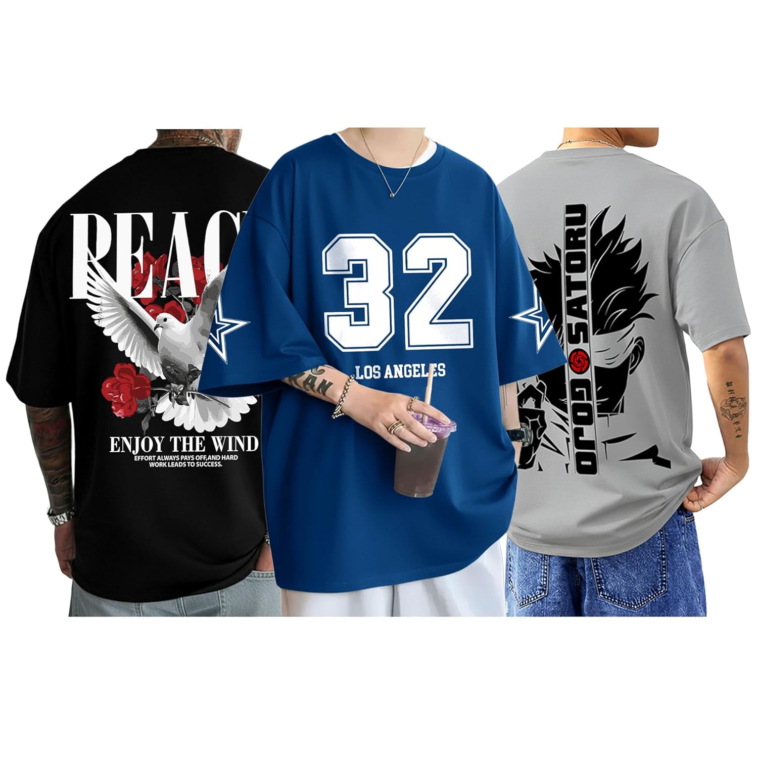 SnatchStyle AUSK Baggy Hip-Hop T-Shirt for Men with graphic print, oversized fit, casual streetwear style, front view.