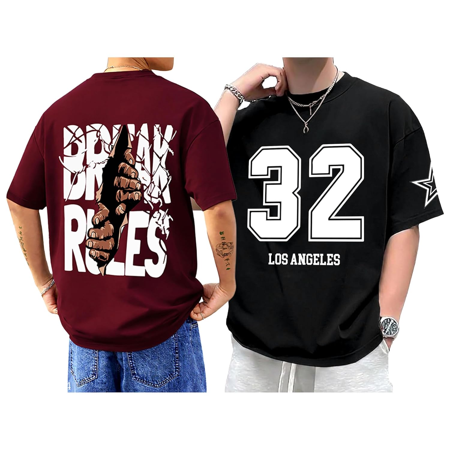 SnatchStyle AUSK baggy hip-hop t-shirt for men with graphic print, oversized fit, casual streetwear style.