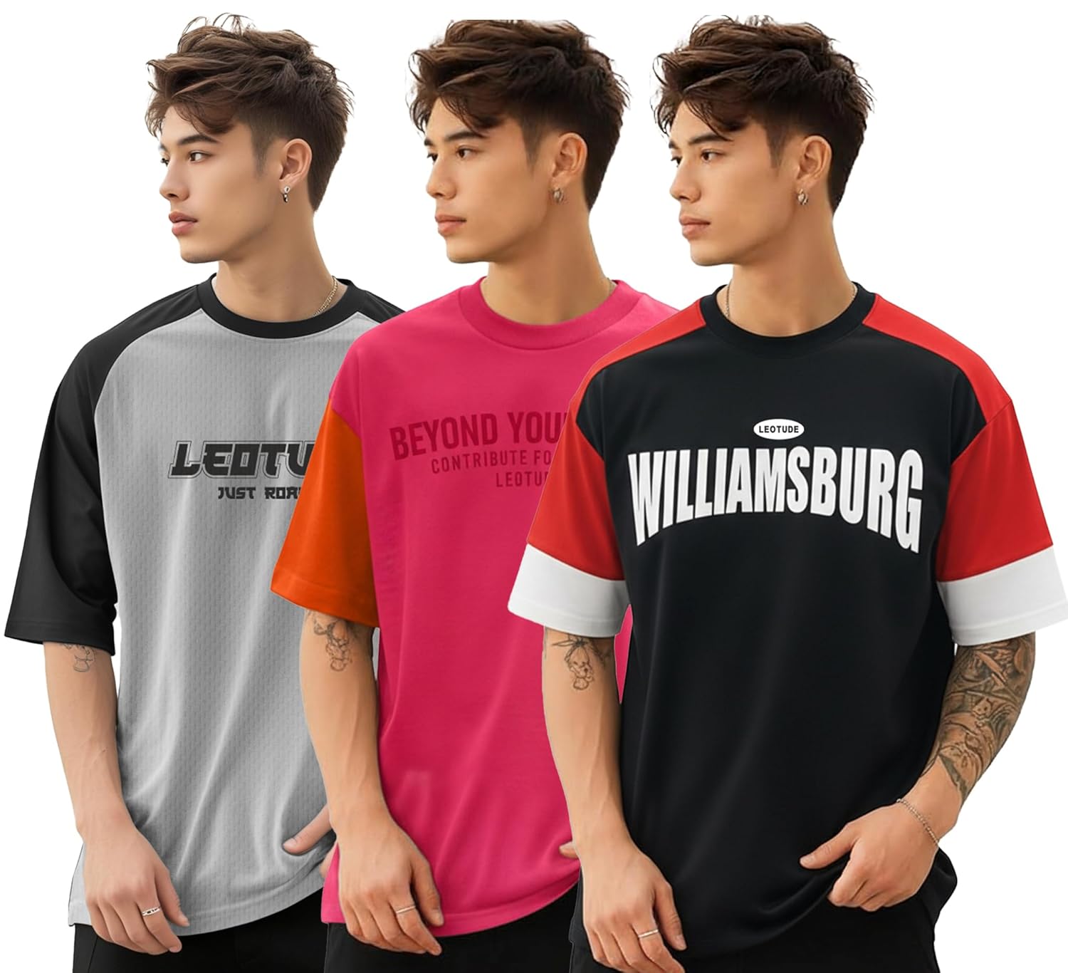 Men's colorful SnatchStyle polycotton T-shirt with regular fit, round neck, half sleeves, and oversized style.