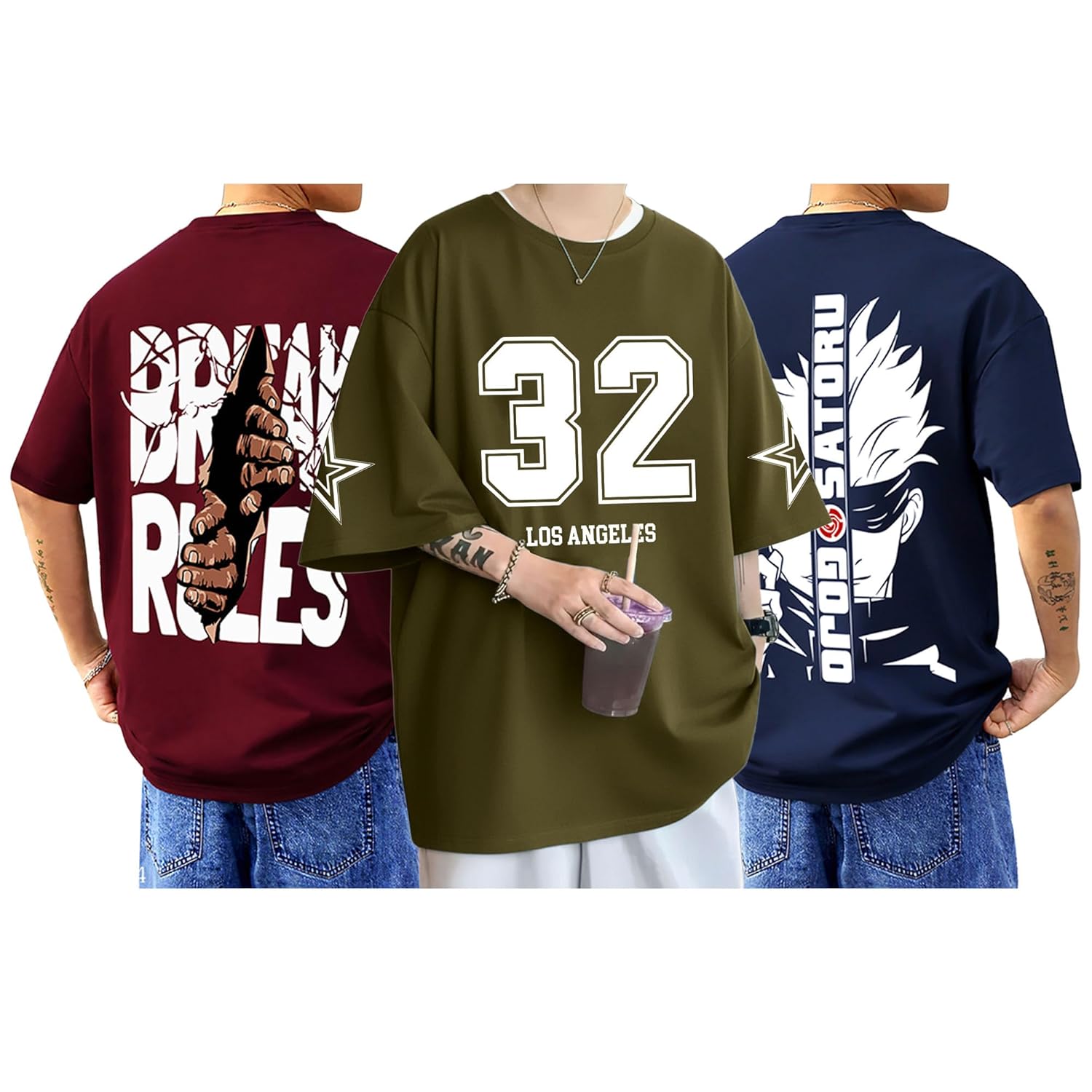 SnatchStyle AUSK baggy hip-hop T-shirt for men with graphic print, oversized fit, casual streetwear style.