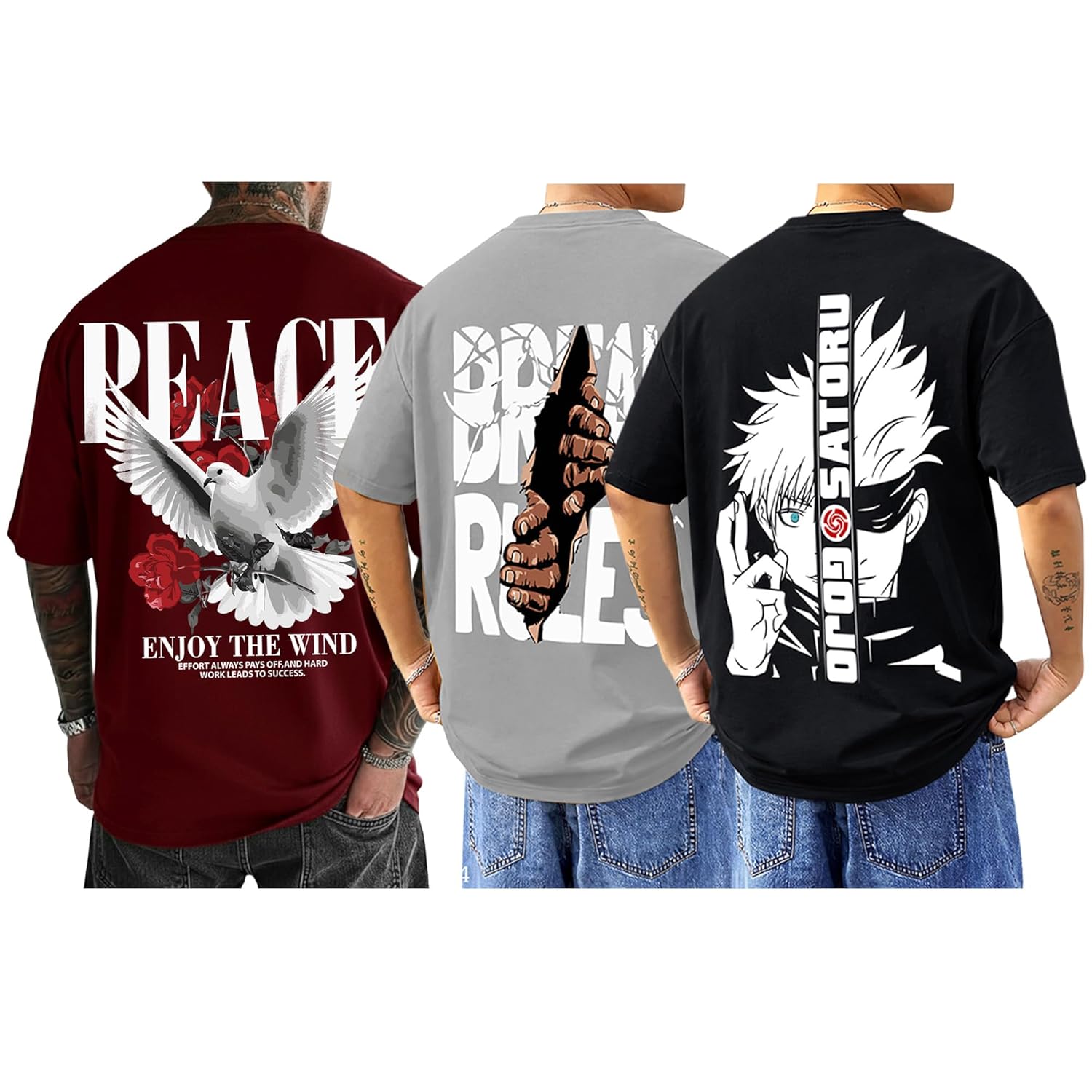 SnatchStyle AUSK baggy hip-hop T-shirt for men with graphic print, oversized fit, casual streetwear style.