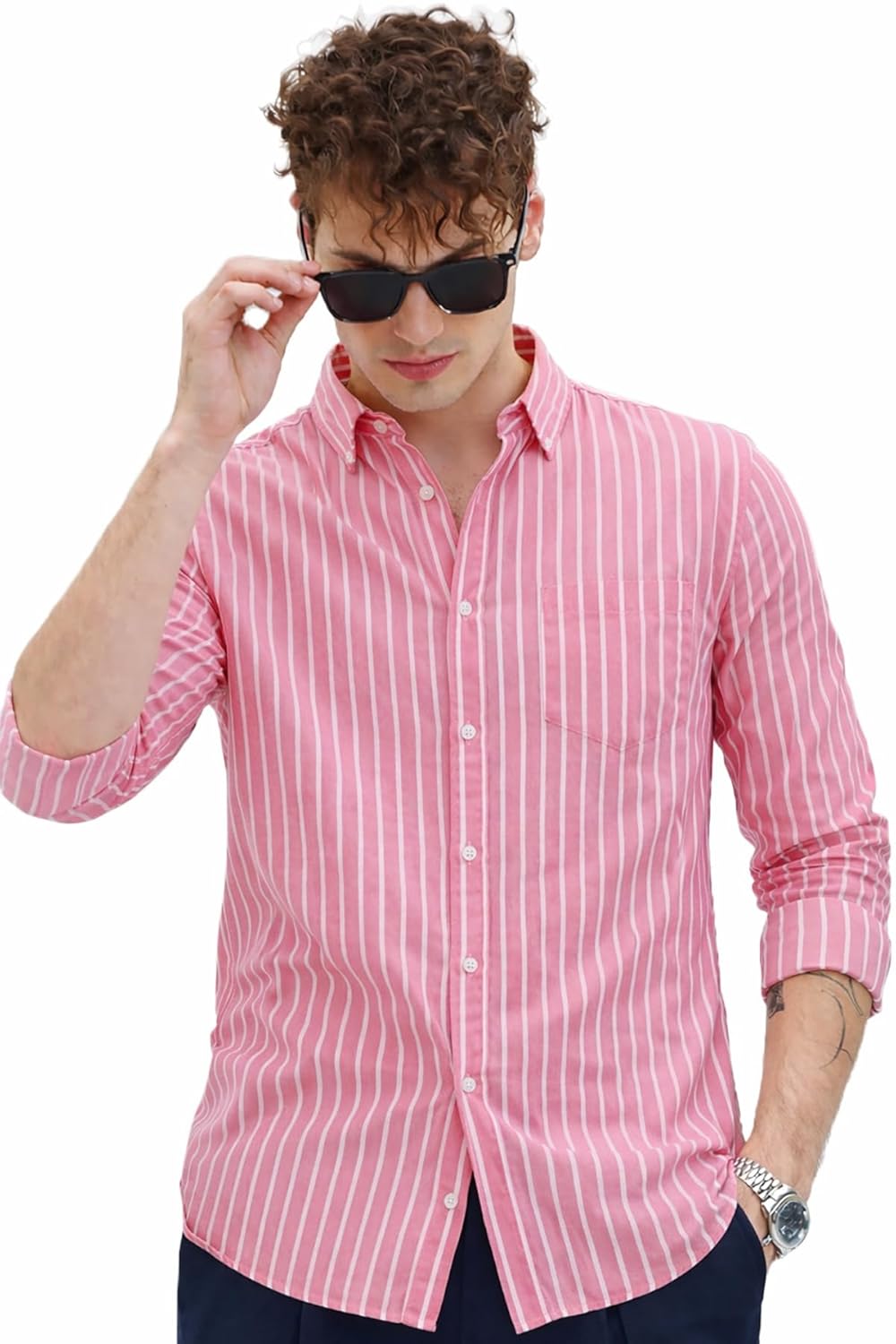SnatchStyle men's casual printed striped formal shirt with stylish design, suitable for modern men's fashion.