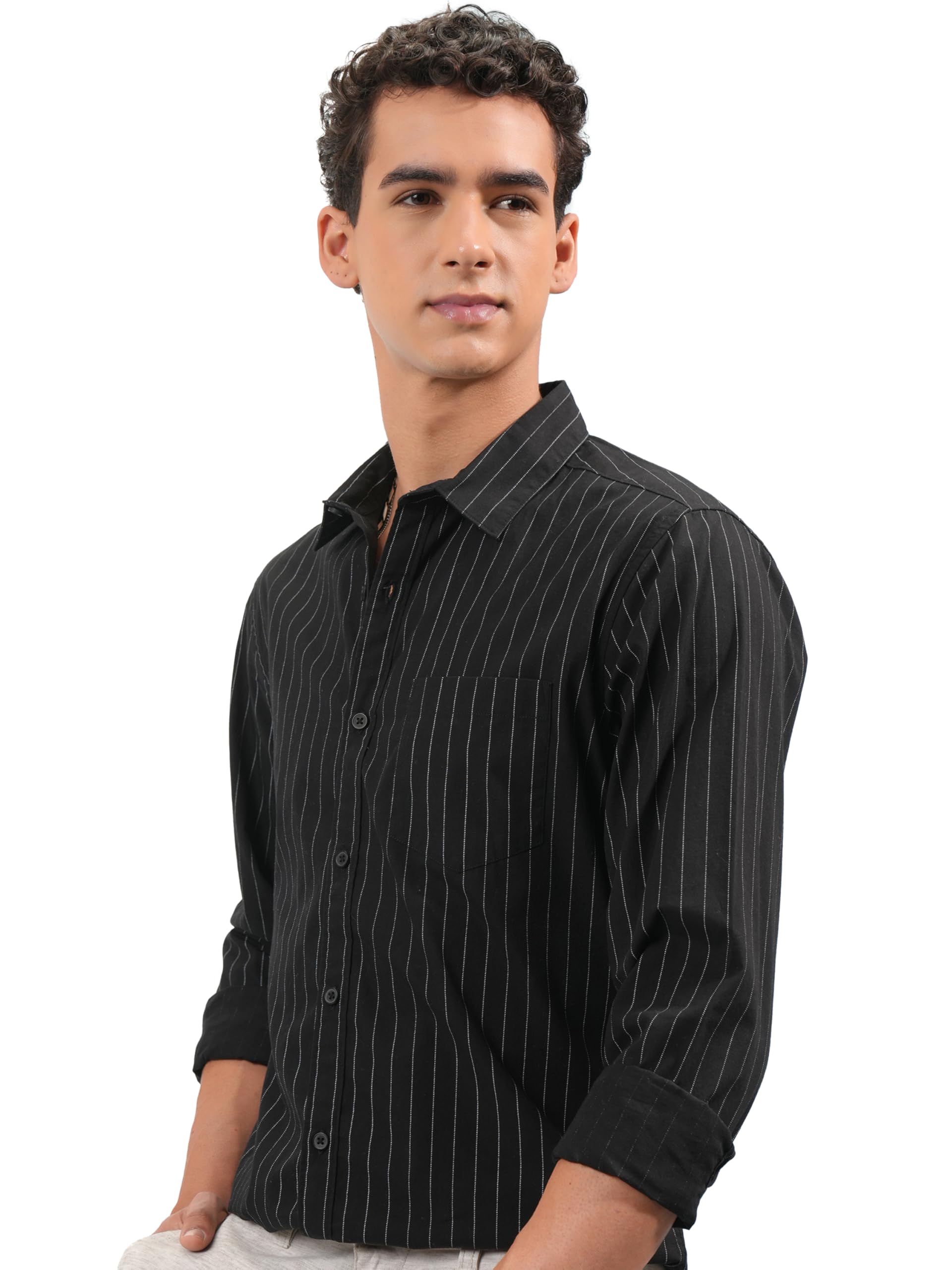 SnatchStyle Highlander men's slim fit striped cotton shirt with full sleeves, ideal for everyday stylish wear.