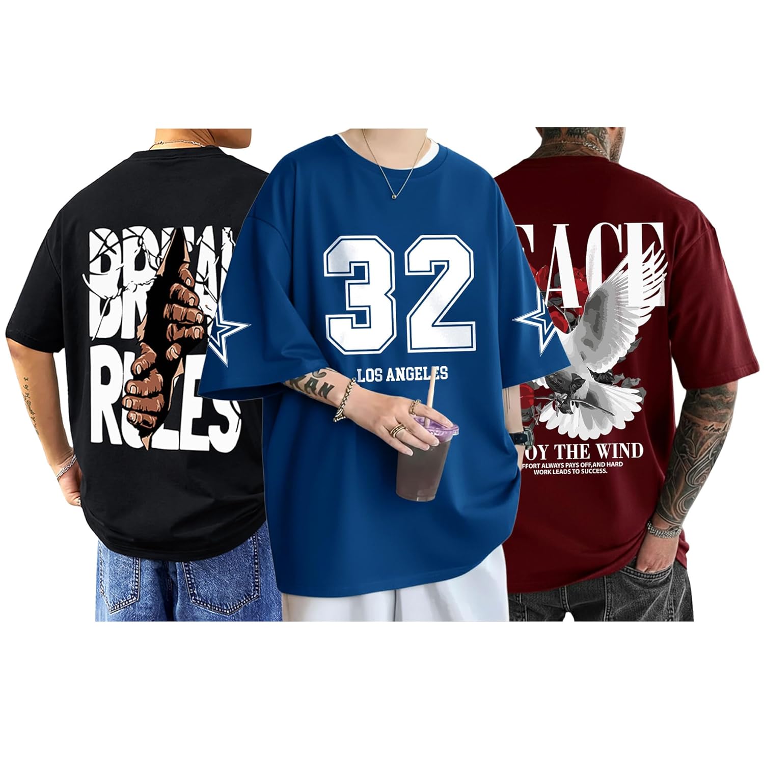 SnatchStyle men's baggy hip-hop T-shirt with graphic print, oversized fit, casual streetwear style, front view showing bold design.