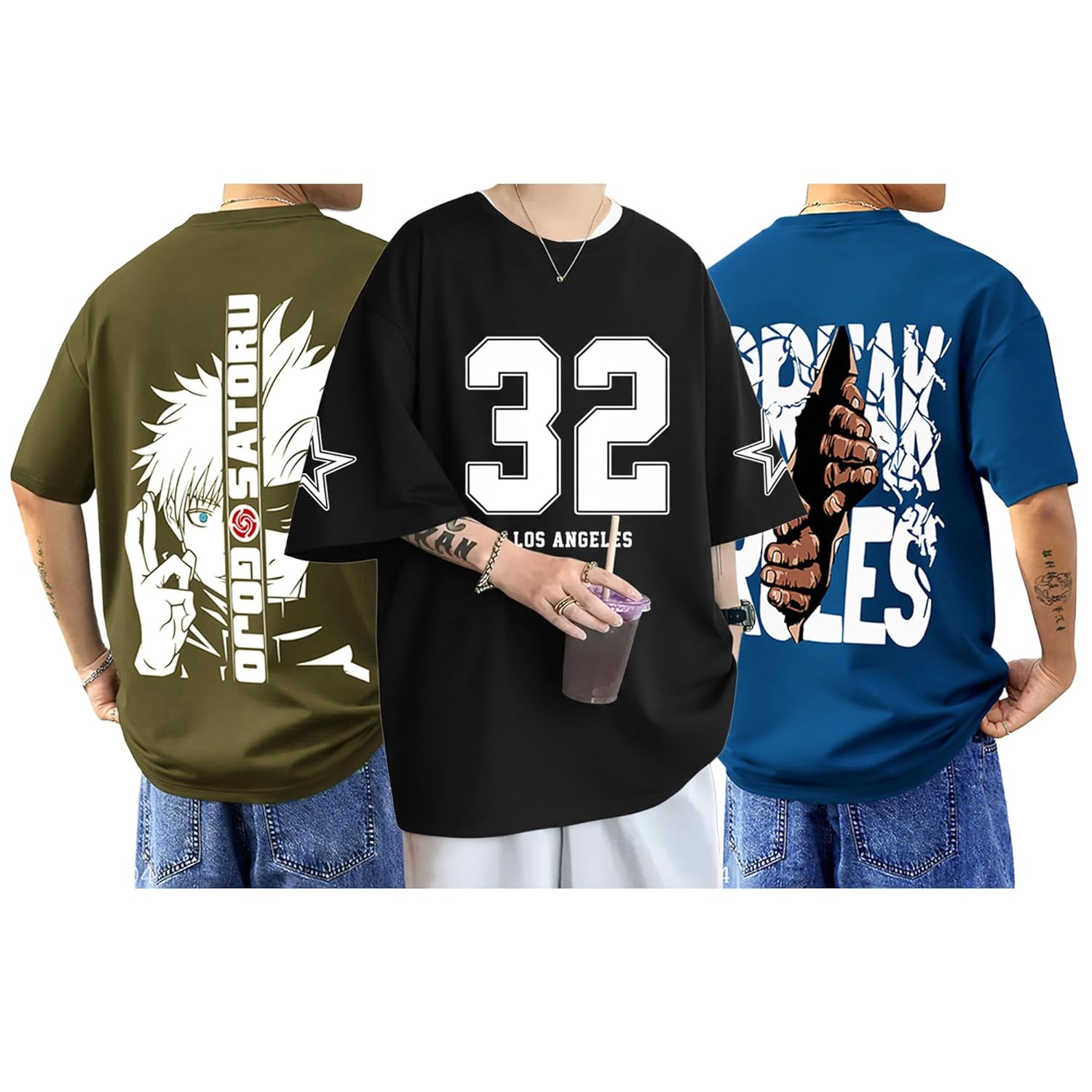 SnatchStyle AUSK baggy hip-hop T-shirt for men with graphic print, oversized fit, casual style, front design and relaxed fit.
