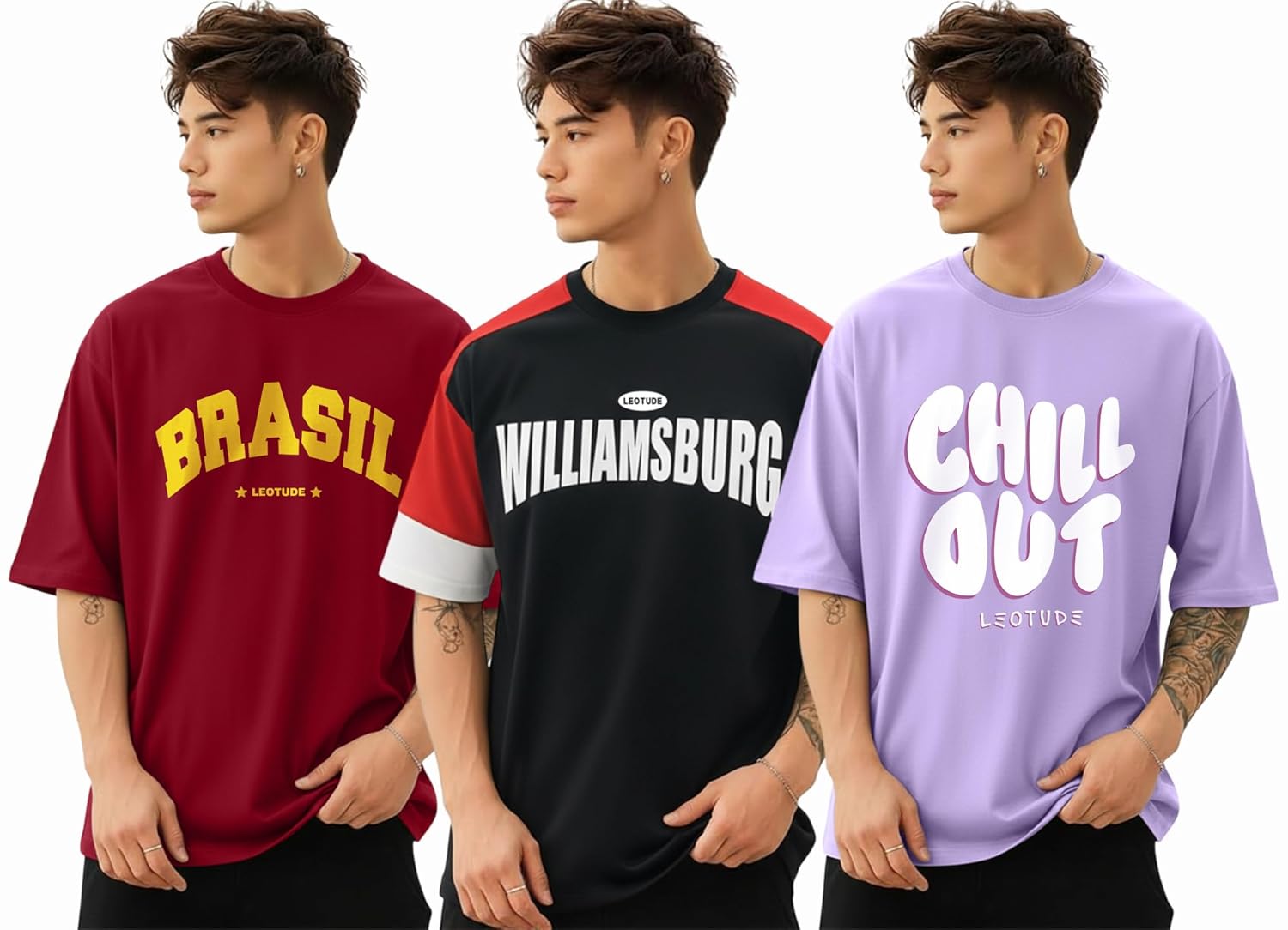 SnatchStyle men's colorful polycotton T-shirt with round neck, half sleeves, oversized fit, casual style, and regular fit design.