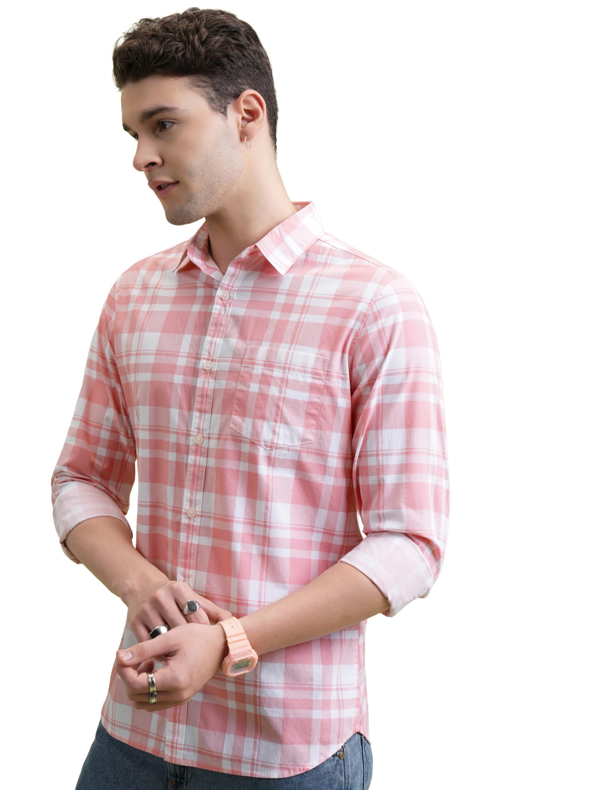 SnatchStyle Highlander men's cotton slim fit check shirt with long sleeves and regular collar, casual shirt for men.