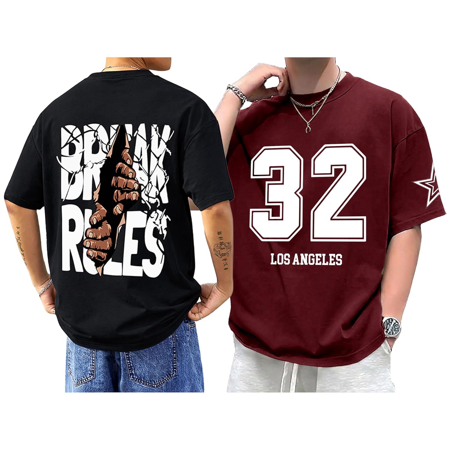SnatchStyle AUSK baggy hip-hop T-shirt for men with graphic print, oversized style, casual streetwear, front view.