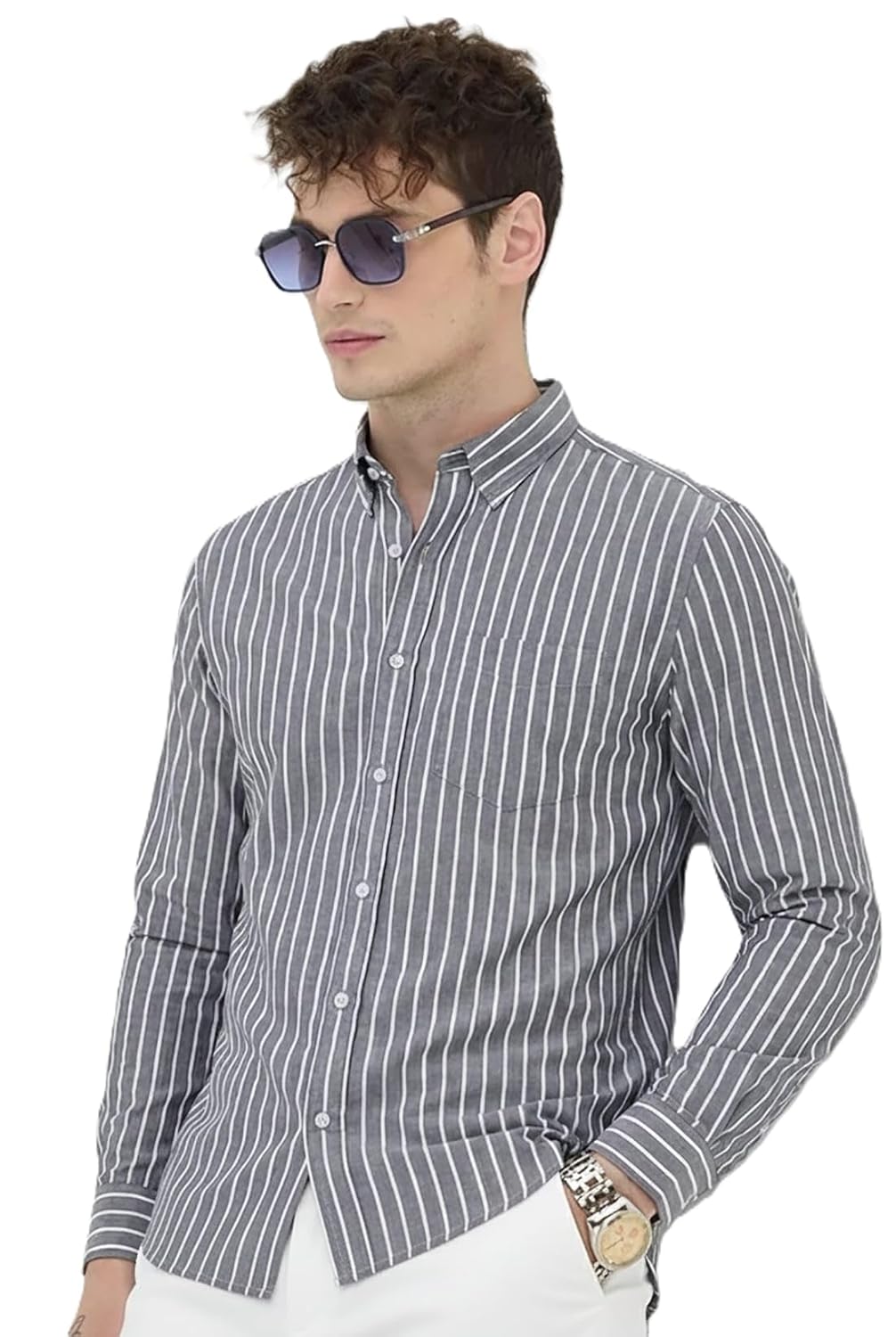 SnatchStyle men's casual printed striped formal shirt, stylish latest design, with button-down front and classic collar.
