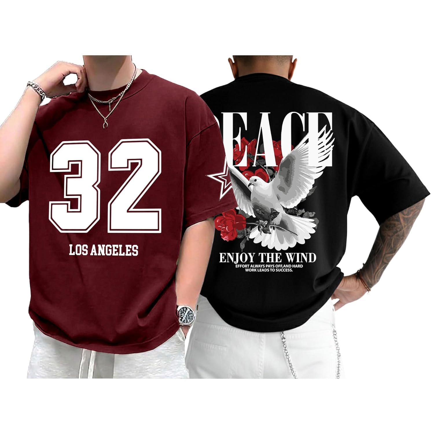SnatchStyle AUSK baggy hip-hop T-shirt for men with graphic print, oversized fit, casual streetwear style, front view.