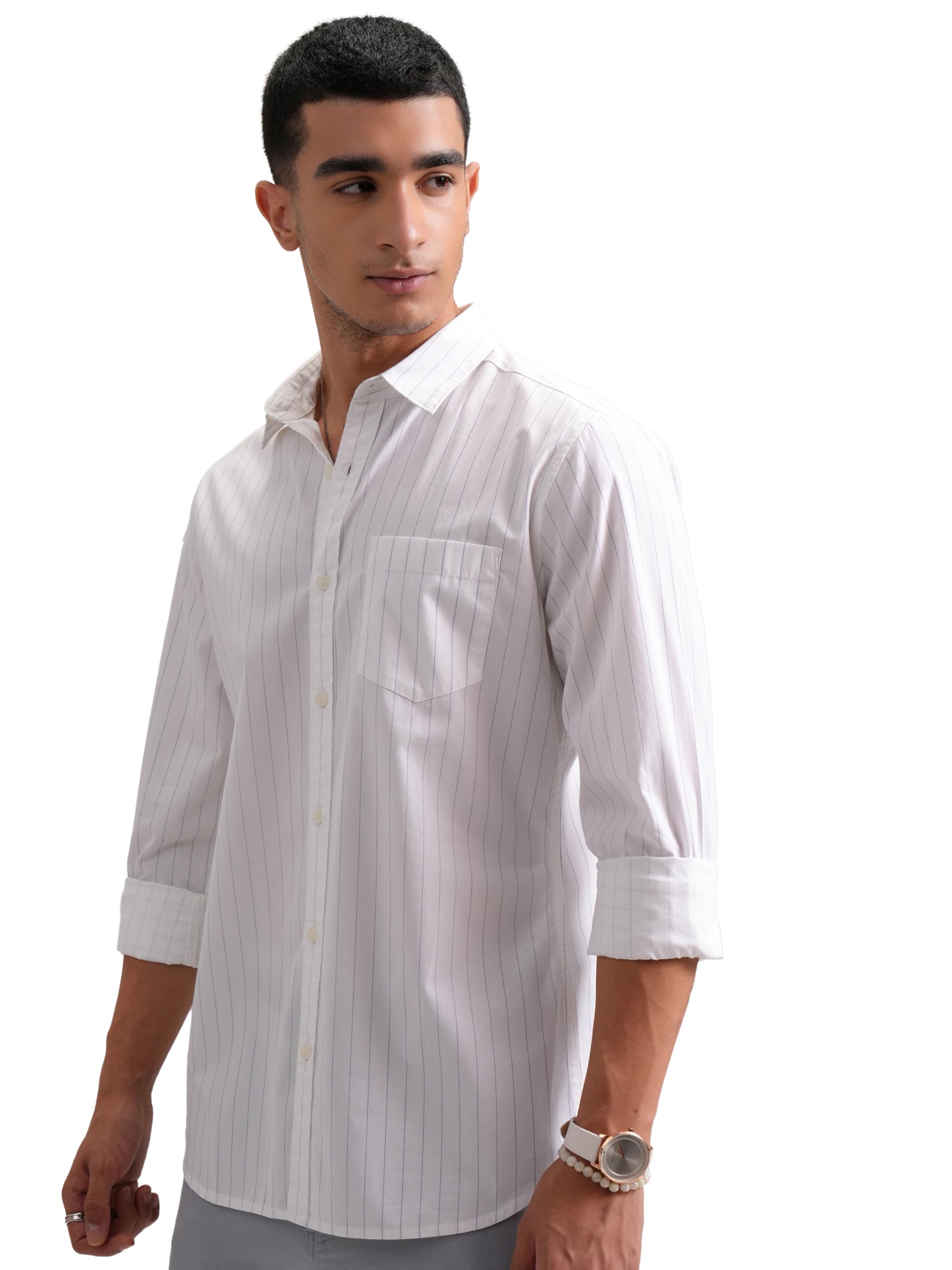 Highlander men's slim fit striped cotton shirt with full sleeves, stylish casual wear by SnatchStyle for everyday men's fashion
