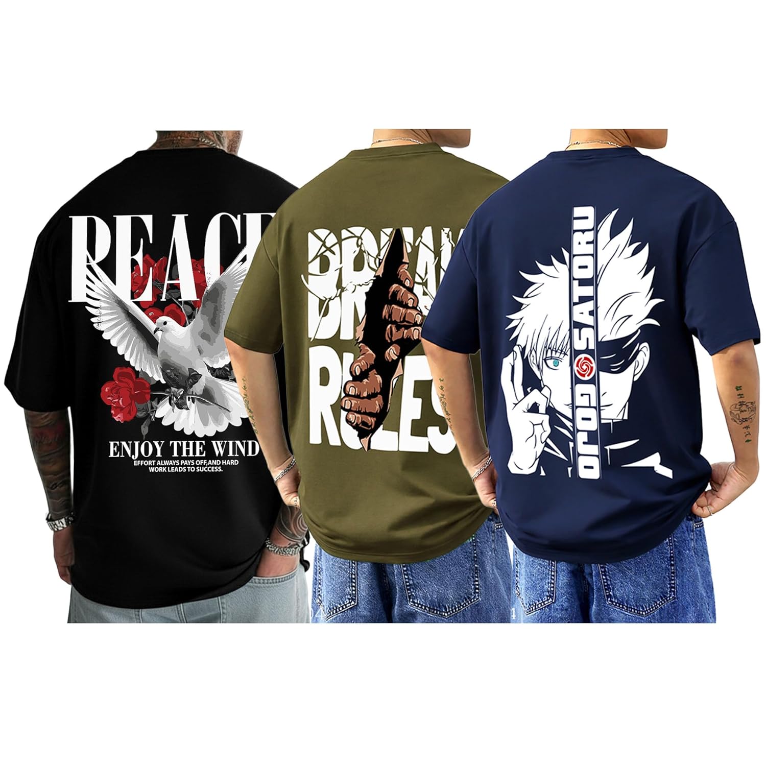 SnatchStyle AUSK Baggy Hip-Hop T-Shirt for Men with graphic print, oversized fit, casual streetwear style, front view.