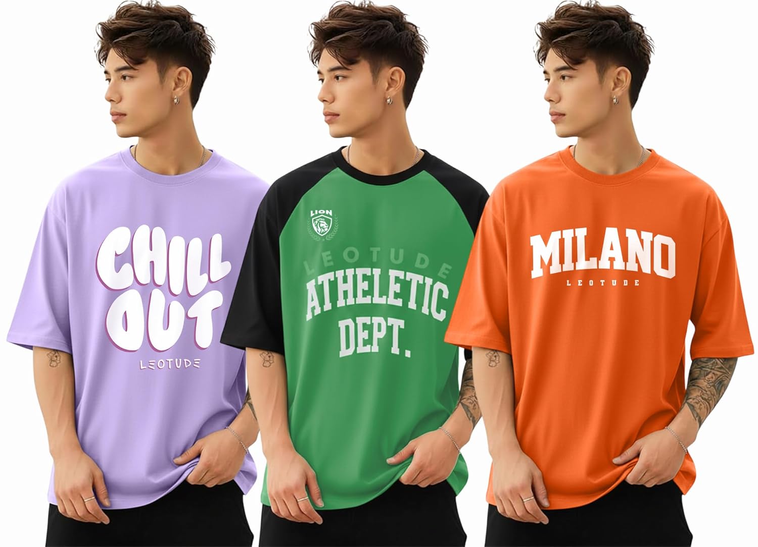 SnatchStyle men's colorful polycotton T-shirt with regular fit, round neck, half sleeves, and oversized style.