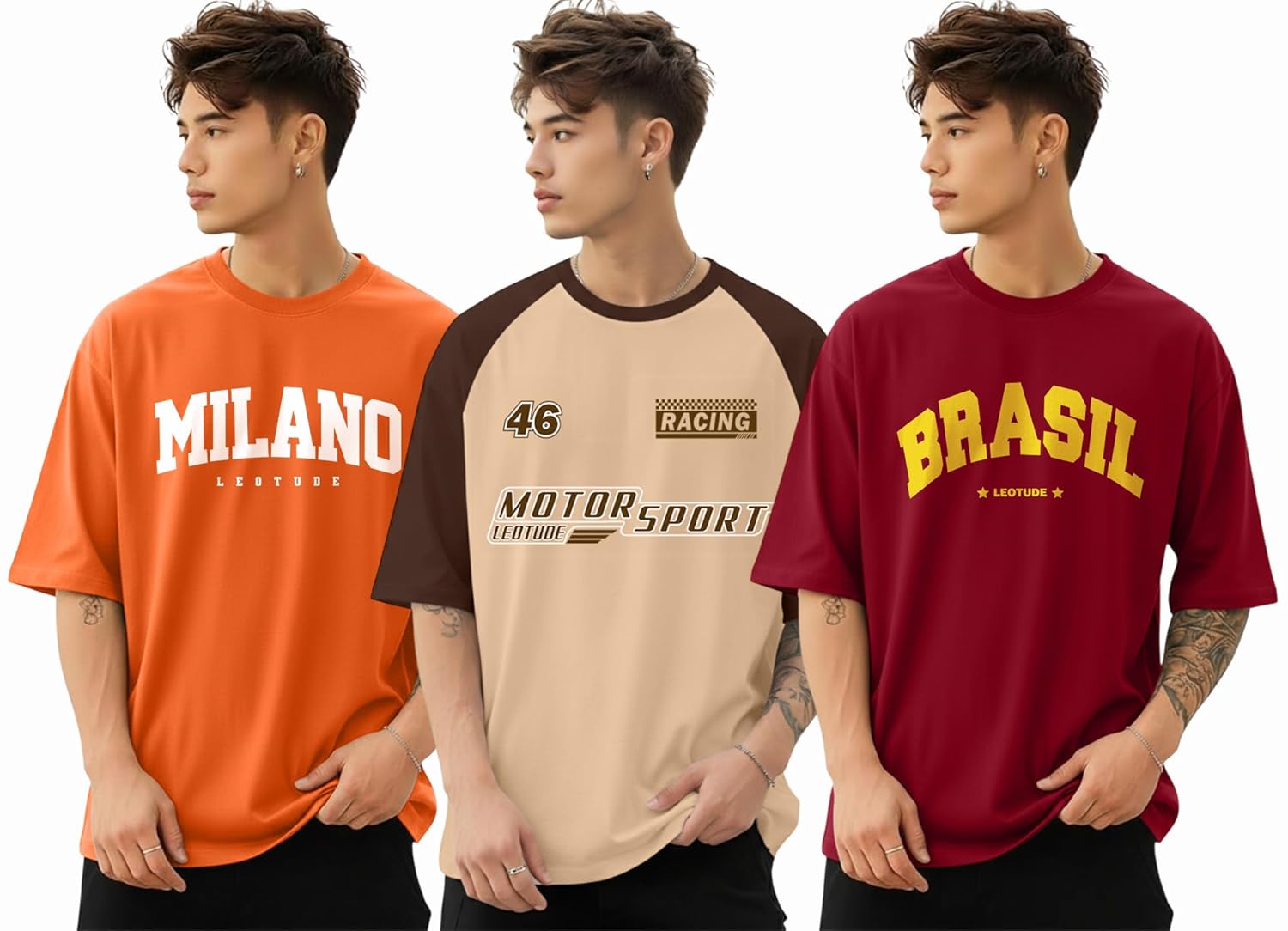 SnatchStyle men's colorful polycotton T-shirt with round neck, half sleeves, regular fit, and oversized style for a classy look.
