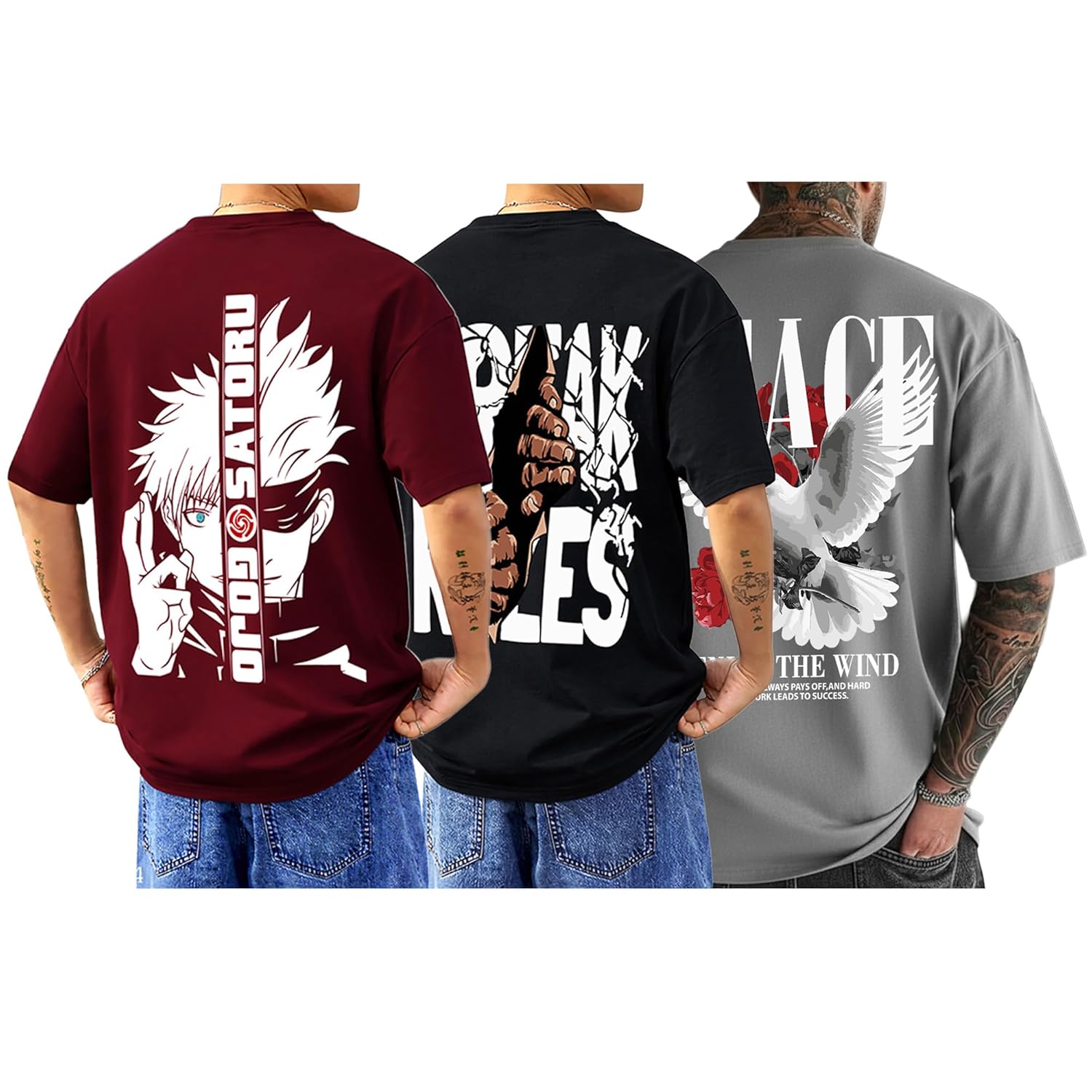 SnatchStyle AUSK Baggy Hip-Hop T-Shirt for men with bold graphic print, oversized fit, casual streetwear style.