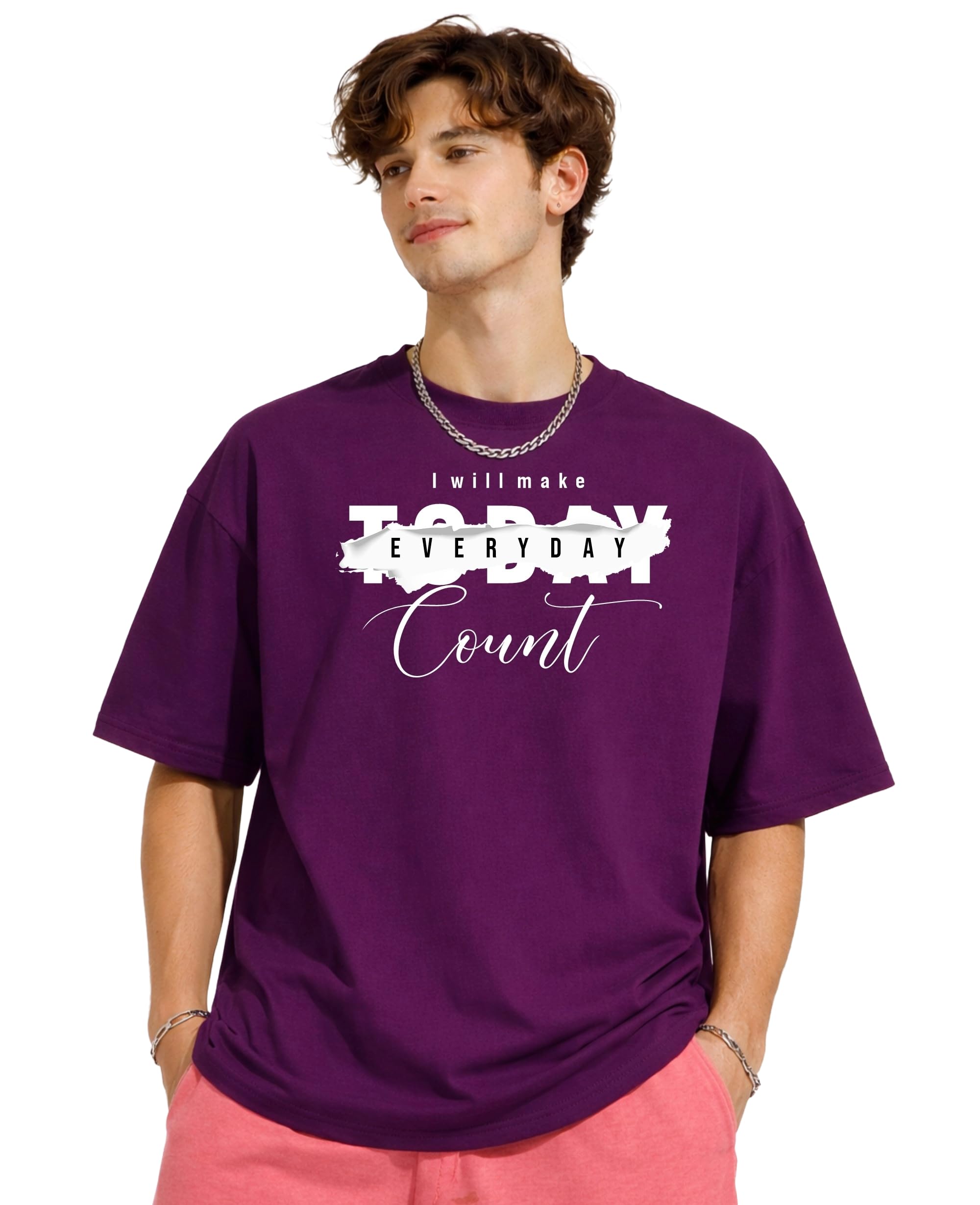 SnatchStyle men's oversized printed cotton blend T-shirt with half sleeves, round neck, multicolored design, casual shirt for men.