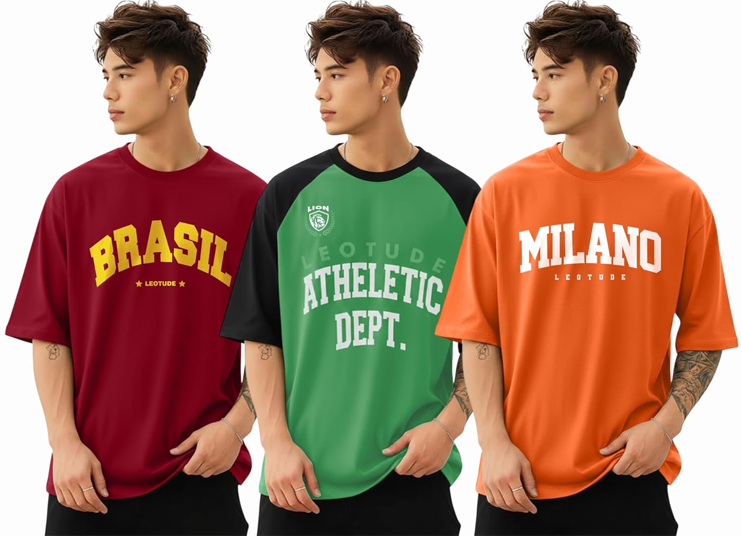SnatchStyle men's colorful polycotton T-shirt with regular fit, round neck, half sleeves, and oversized style.