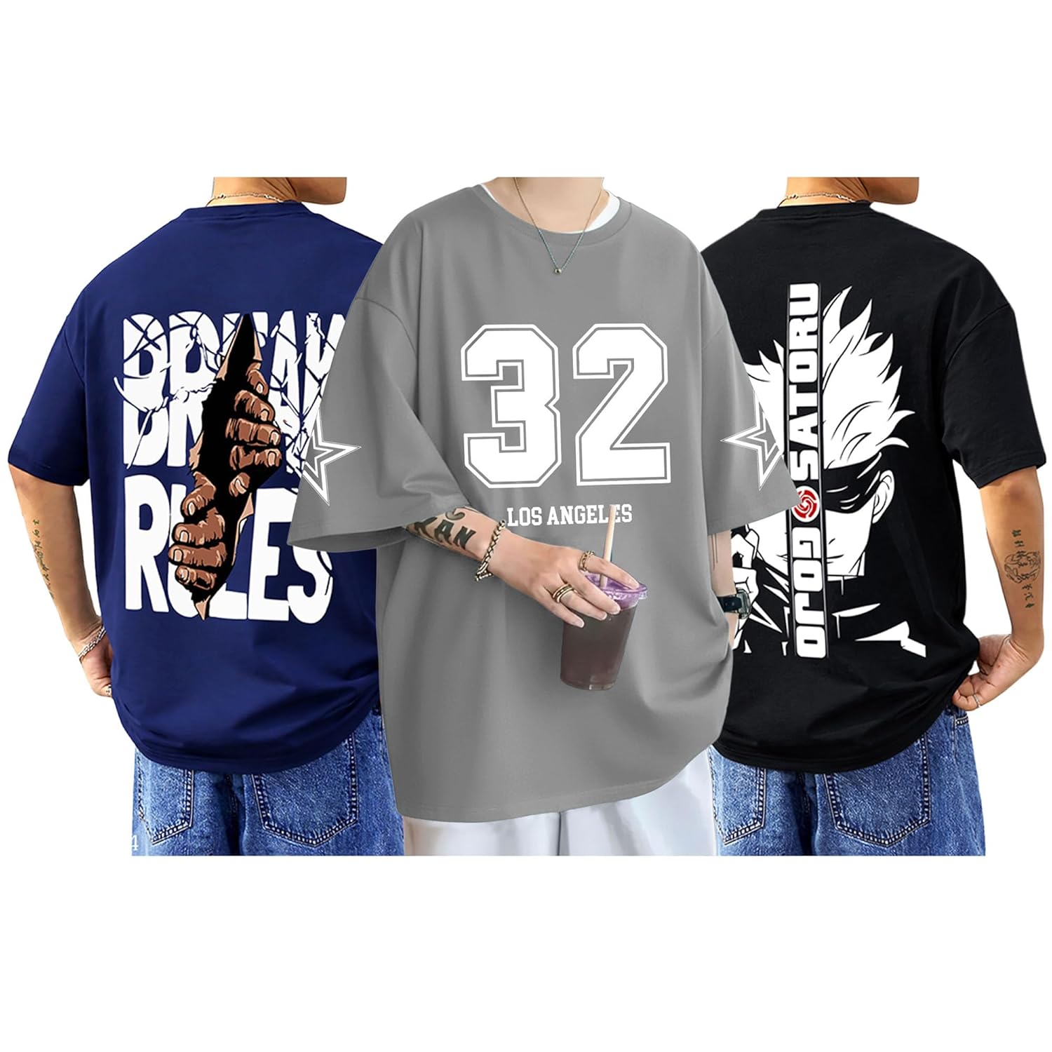 SnatchStyle AUSK Baggy Hip-Hop T-Shirt for men with graphic print, oversized fit, casual streetwear style, black color.