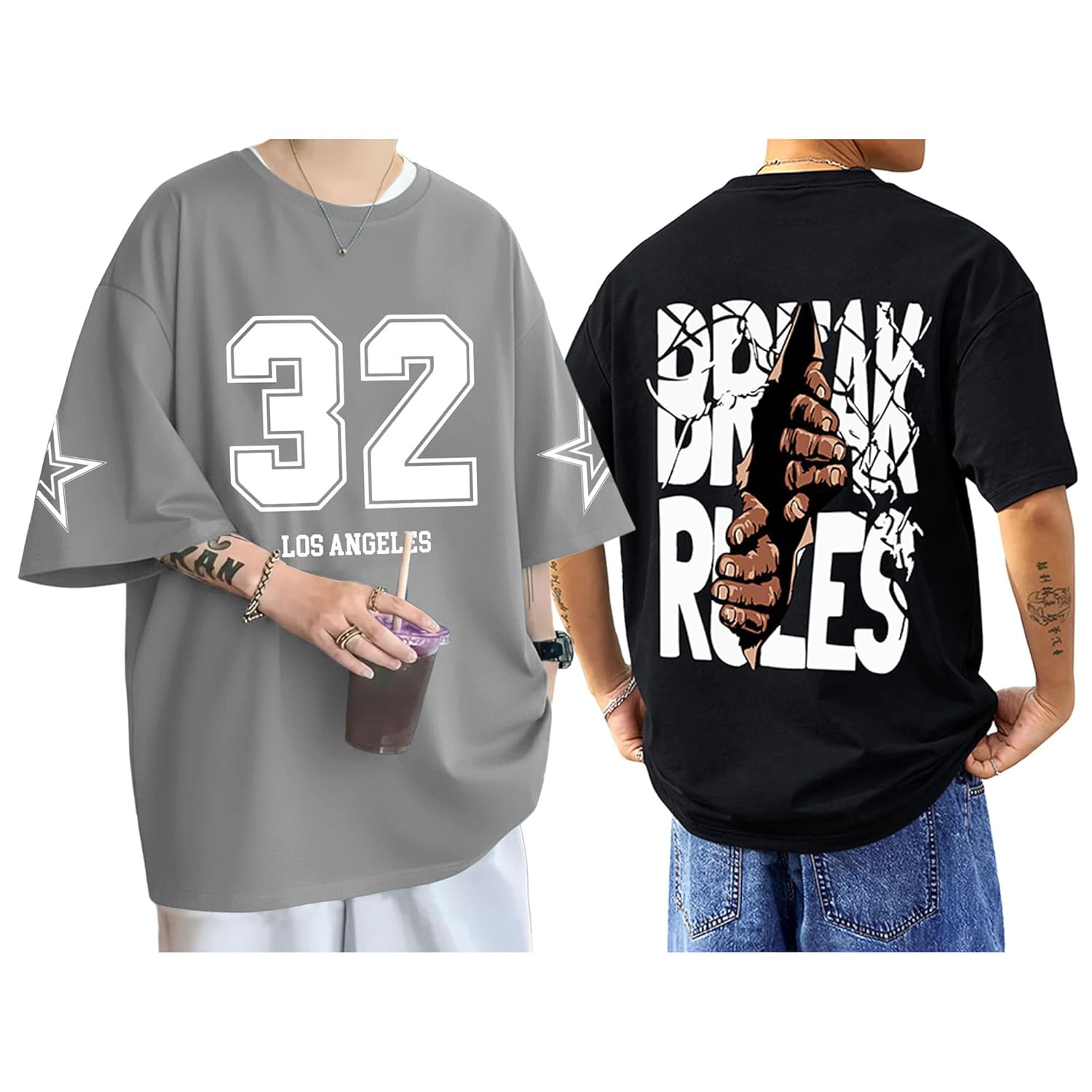SnatchStyle AUSK Baggy Hip-Hop T-Shirt for men with graphic print, oversized fit, casual streetwear style.